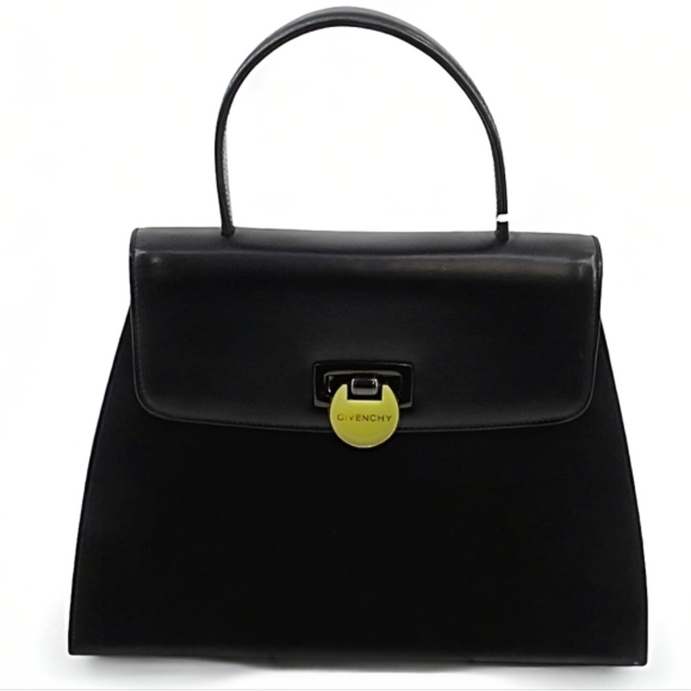 Givenchy Vintage Black Leather Top Handle Bag Maroquinerie Trapezoid Turn-lock